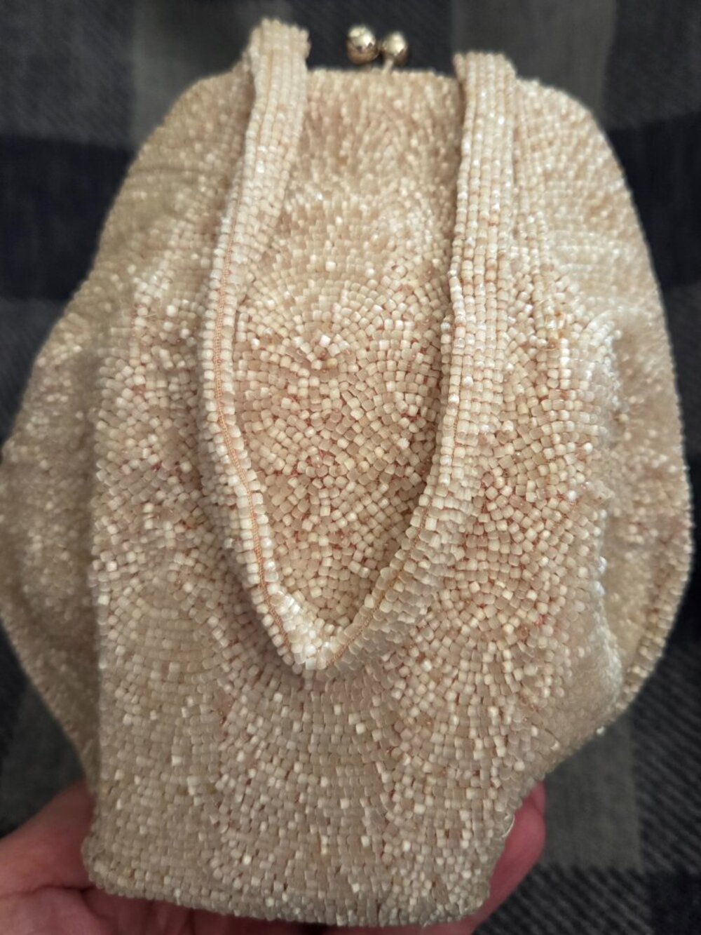 Tan Peach Structured Beaded Purse Walborg Vintage Handbag Clutch Evening Bag